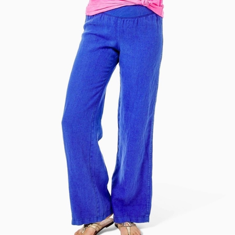 NWT LILLY PULITZER BEACH MID RISE LINEN PALAZZO PANT CORISCA BLUE